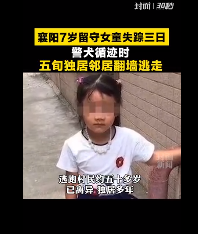 襄阳失踪女童被翻墙逃走邻居杀害 更多案件细节被曝光
