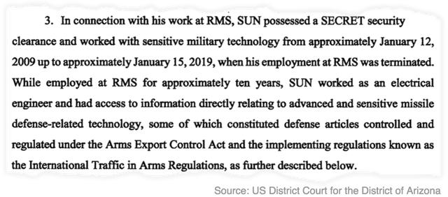 美国一名华裔工程师被控泄密被捕，此前主要研究导弹防御技术