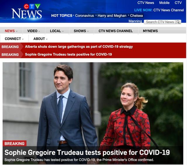 加拿大总理特鲁多隔离，妻子新冠病毒检测呈阳性