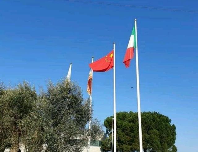 意大利挂起中国和俄罗斯国旗取代欧盟旗 以表达对两国援助的感谢