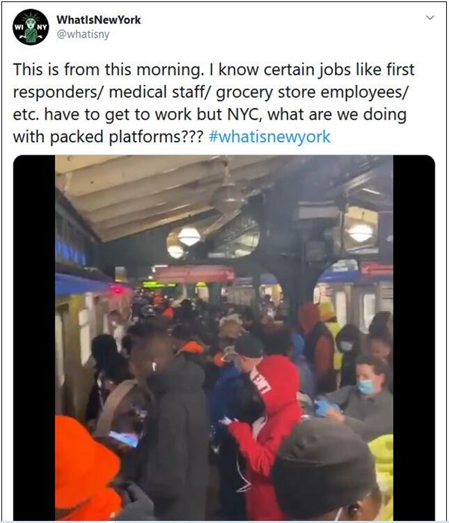 大量纽约本地人被迫冒险挤地铁去工作：死了也只能认倒霉