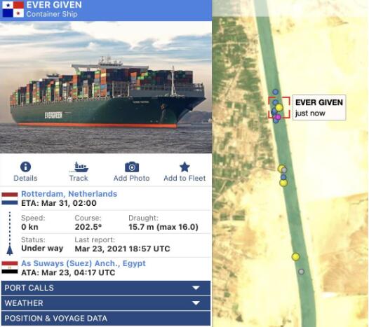 台货轮发生事故堵塞苏伊士运河