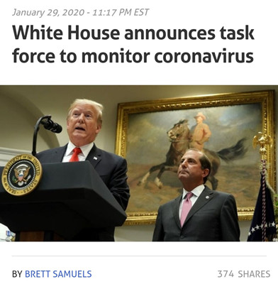 特朗普坐不住了 白宫成立新型冠状病毒应对特别小组