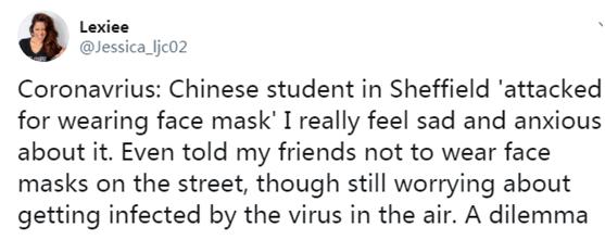 中国女生戴口罩在英国街头被袭击，我使馆发出提醒