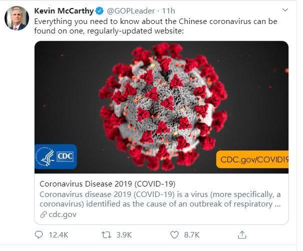 美国国会一高官发帖使用“中国病毒”，被美国网民骂翻