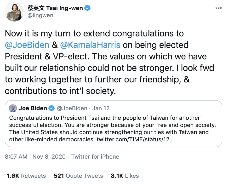 拜登当选，对台湾而言是个灾难